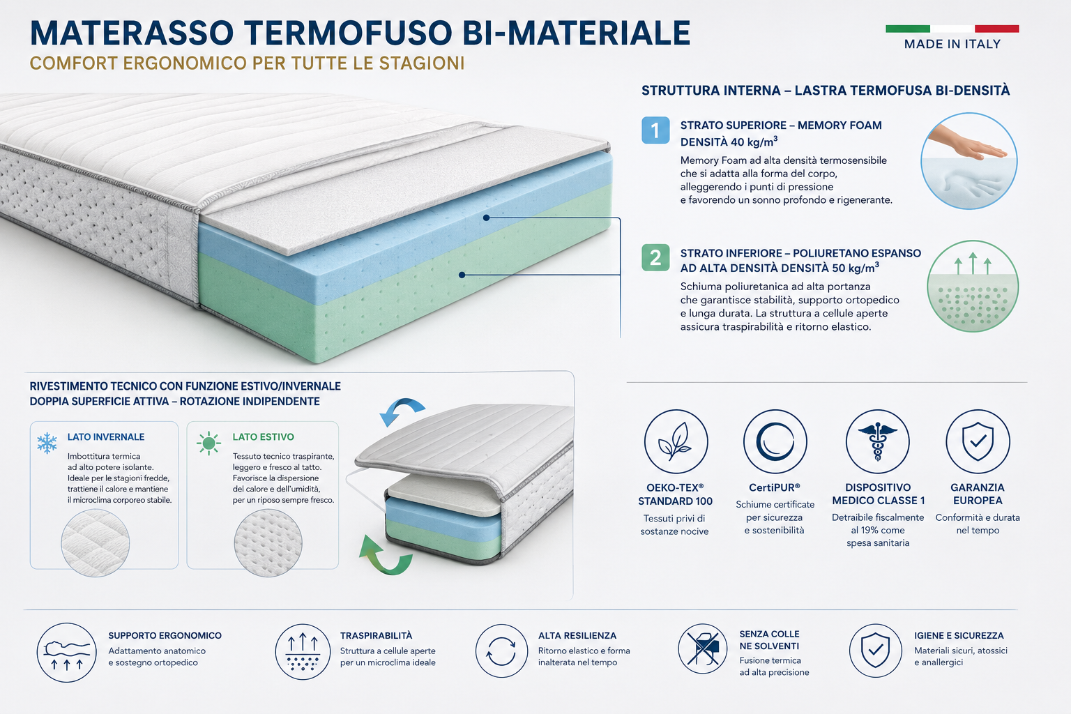 Materasso Thermo Plus Bi-Materiale e Comfort Climatico